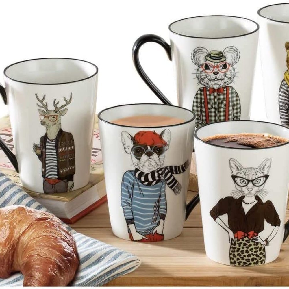 Hipster Animal Stoneware Coffee Mugs by Signature | package of 6 …
